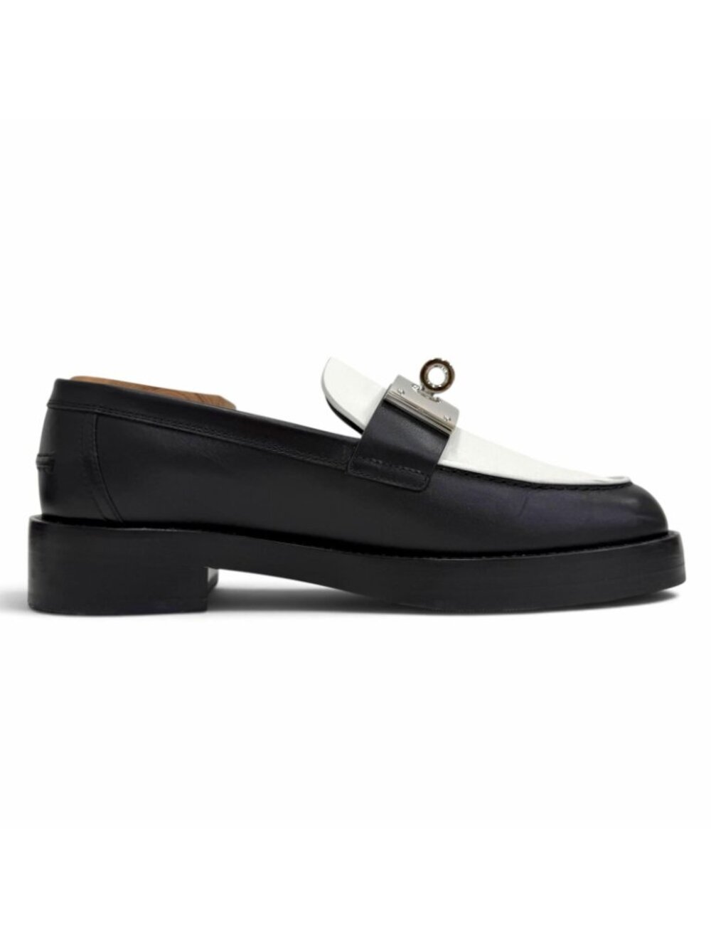 Hermes Hot Loafers Leather Moccasins Kelly Buckle Shoes Black White IT - Picture 7 of 12